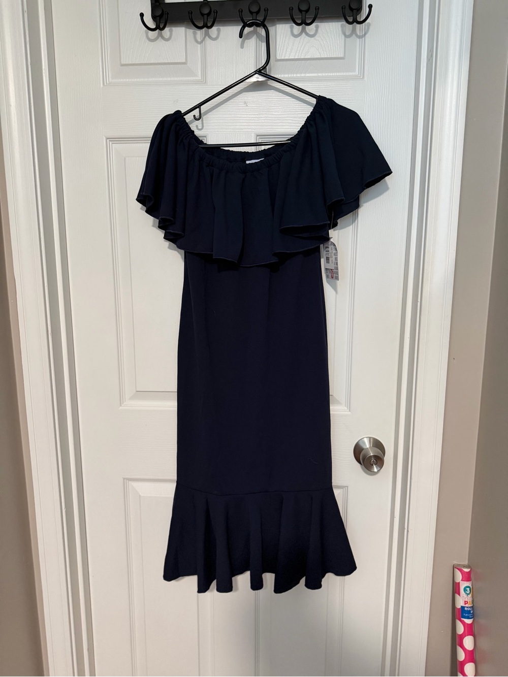 LuLaRoe Small Navy Off-the-Shoulder Ruffle Dress